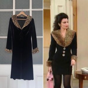 The 90s Fran Fine Velvet Leopard Collar Maxi Duster